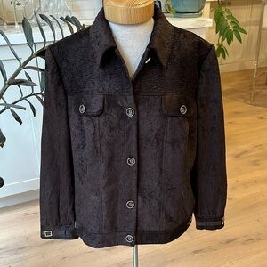 EUC Escada dark brown corduroy jacket with lamb leather detail and gold buckles